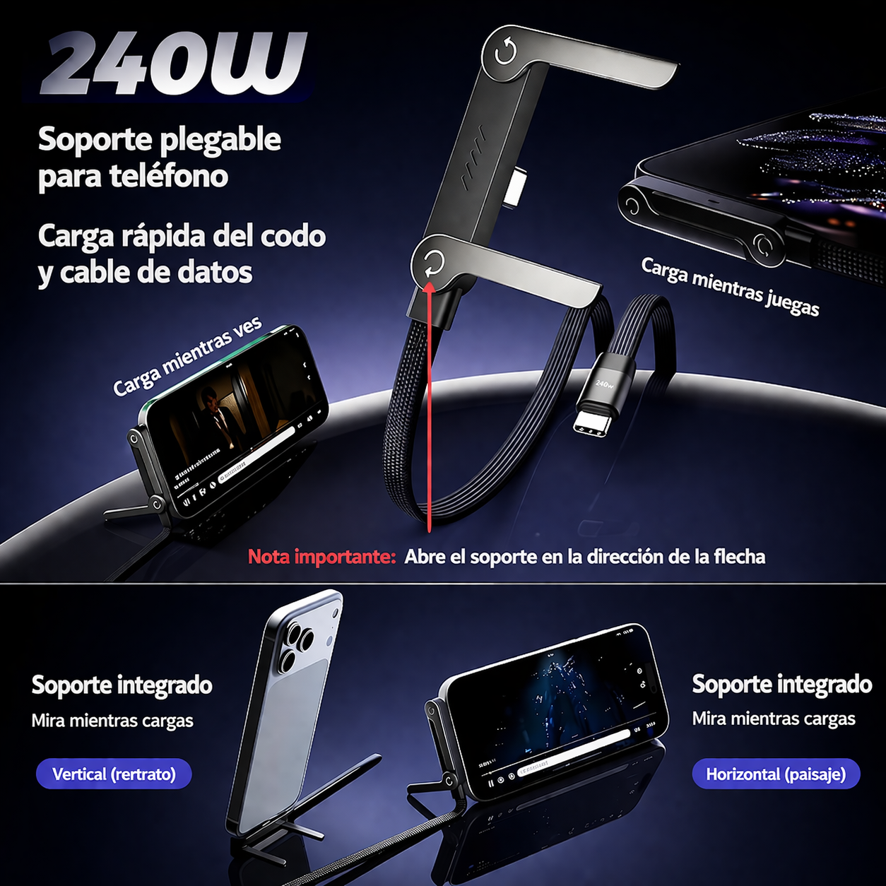 Cargador con Soporte y Carga Rápida
